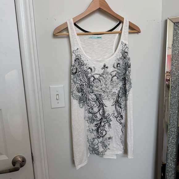 White and Black Patterned Women's Top XL fairy grunge whimsygoth glam - Picture 4 of 5